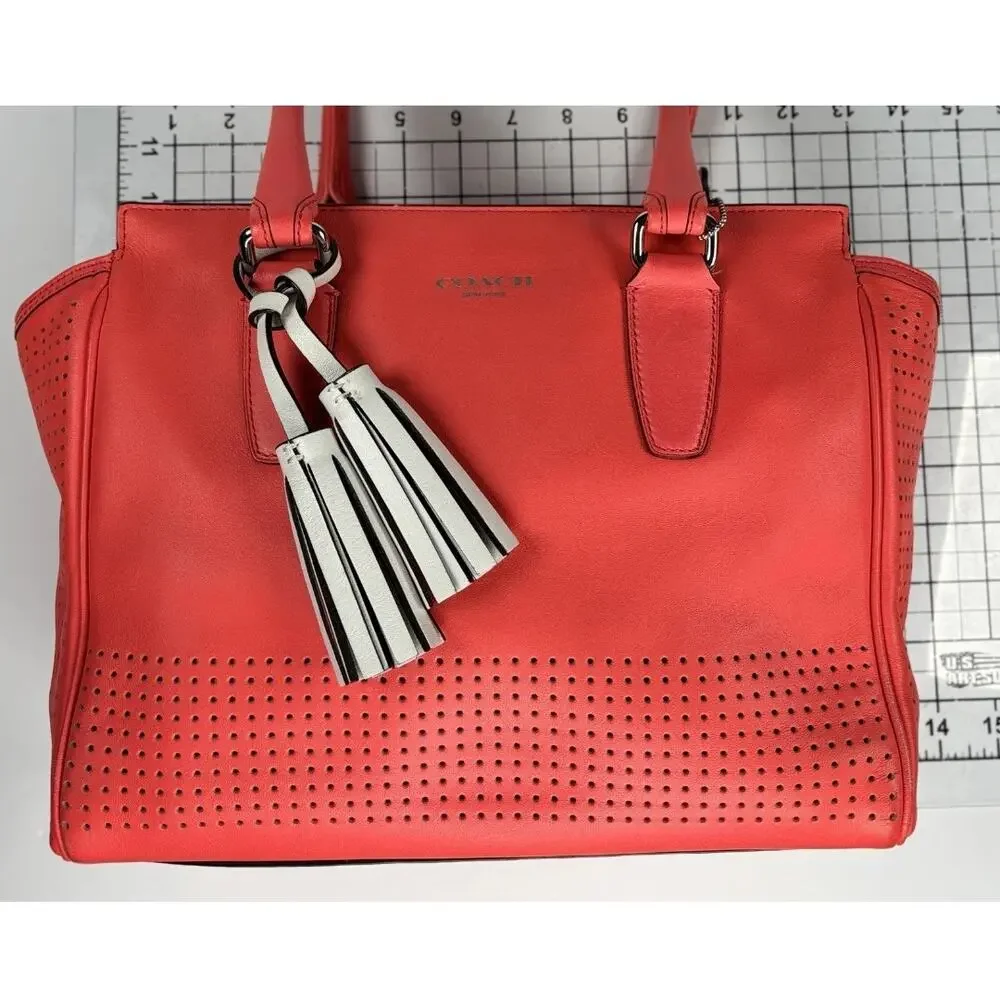 Coach Legacy Perforated Leather Candace Carryall Satchel Tassels Quiet Luxury